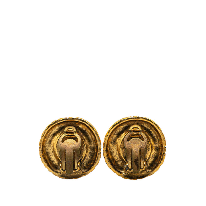 Gold Plated Ribbed Rhinestone Clip On Earrings Gold - Gaby Paris