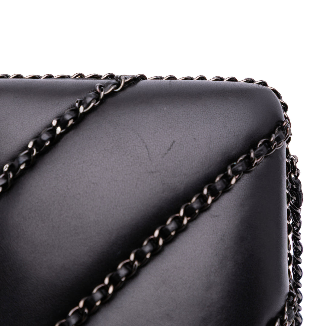 Chevron Lambskin Chain Around Clutch on Chain Black - Gaby Paris