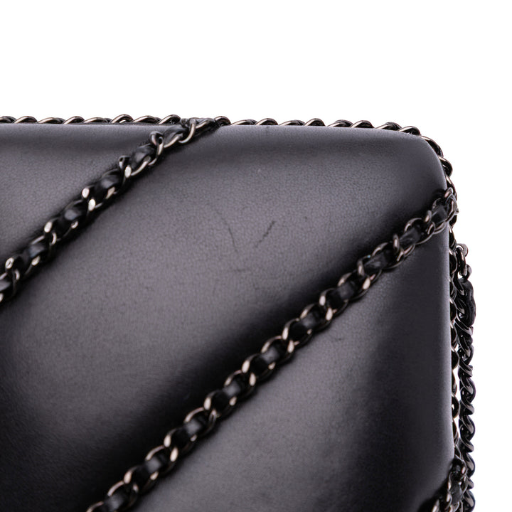 Chevron Lambskin Chain Around Clutch on Chain Black - Gaby Paris