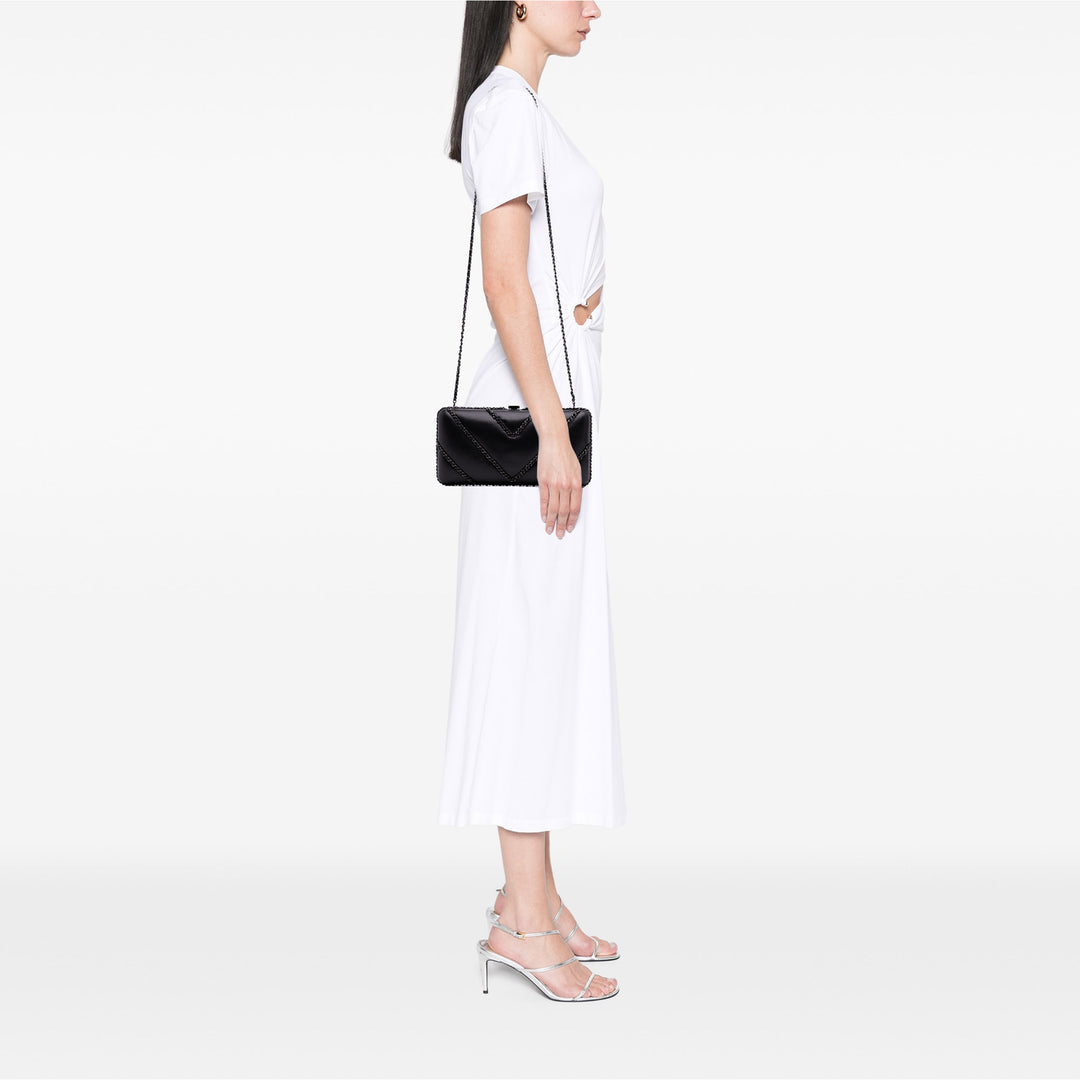 Chevron Lambskin Chain Around Clutch on Chain Black - Gaby Paris