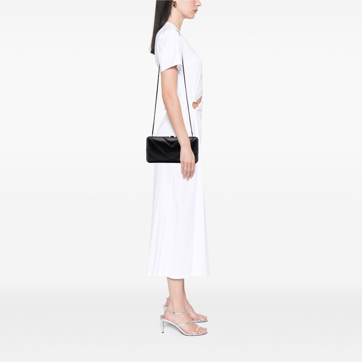 Chevron Lambskin Chain Around Clutch on Chain Black - Gaby Paris