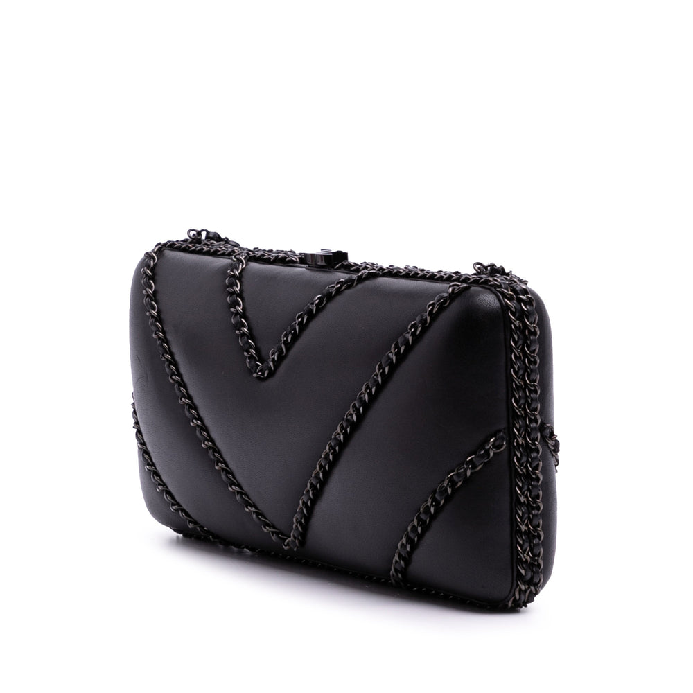 Chevron Lambskin Chain Around Clutch on Chain Black - Gaby Paris