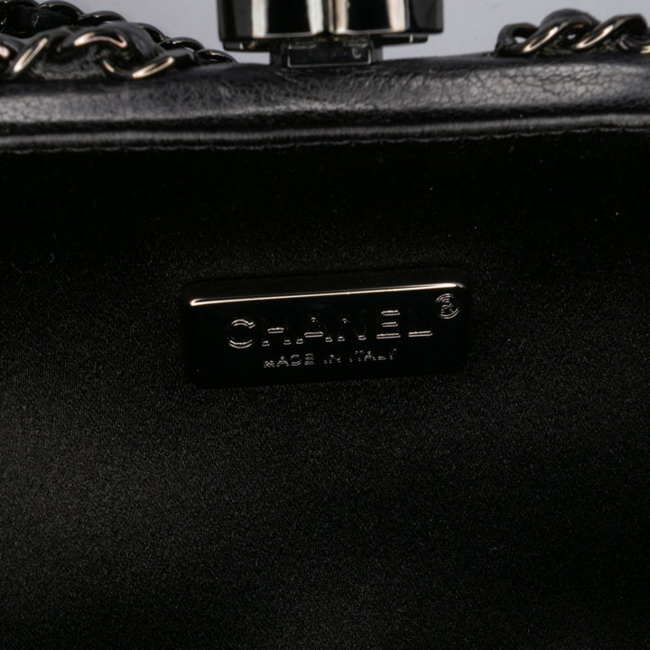 Chevron Lambskin Chain Around Clutch on Chain Black - Gaby Paris