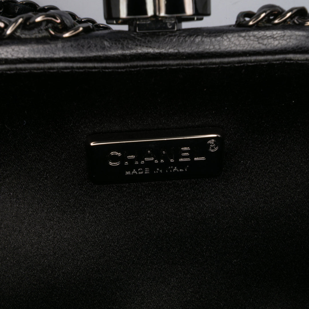 Chevron Lambskin Chain Around Clutch on Chain Black - Gaby Paris
