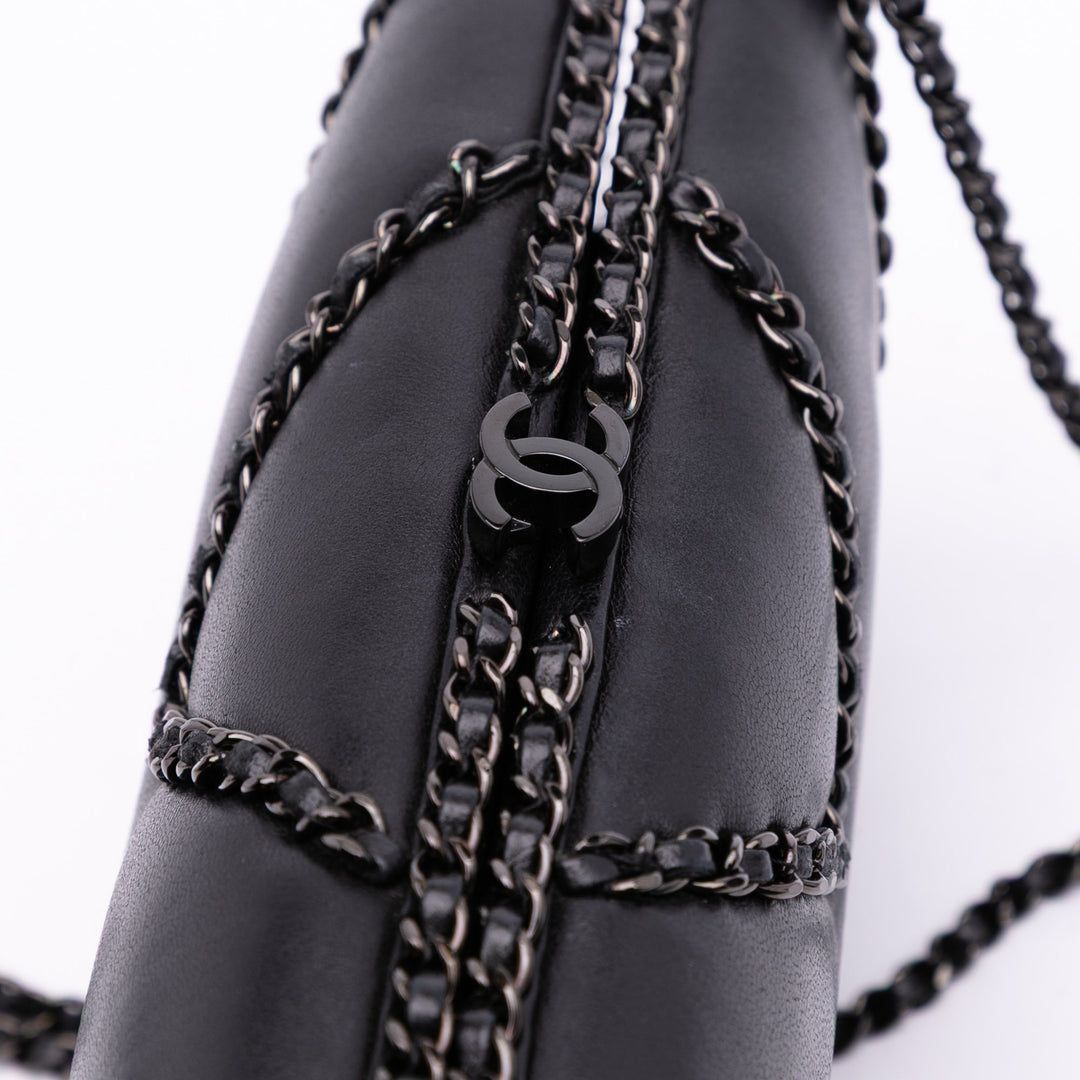 Chevron Lambskin Chain Around Clutch on Chain Black - Gaby Paris