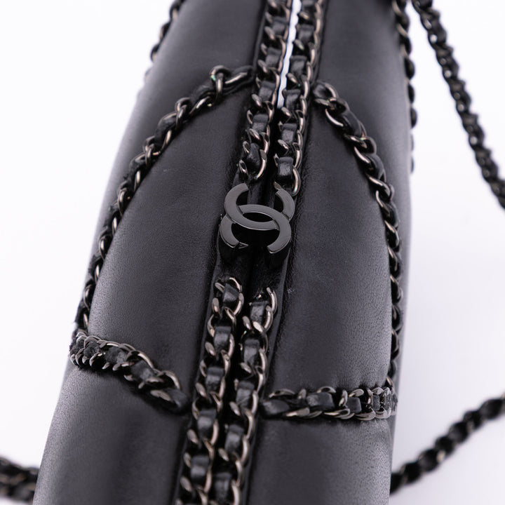Chevron Lambskin Chain Around Clutch on Chain Black - Gaby Paris
