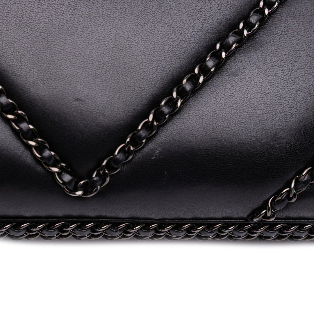 Chevron Lambskin Chain Around Clutch on Chain Black - Gaby Paris