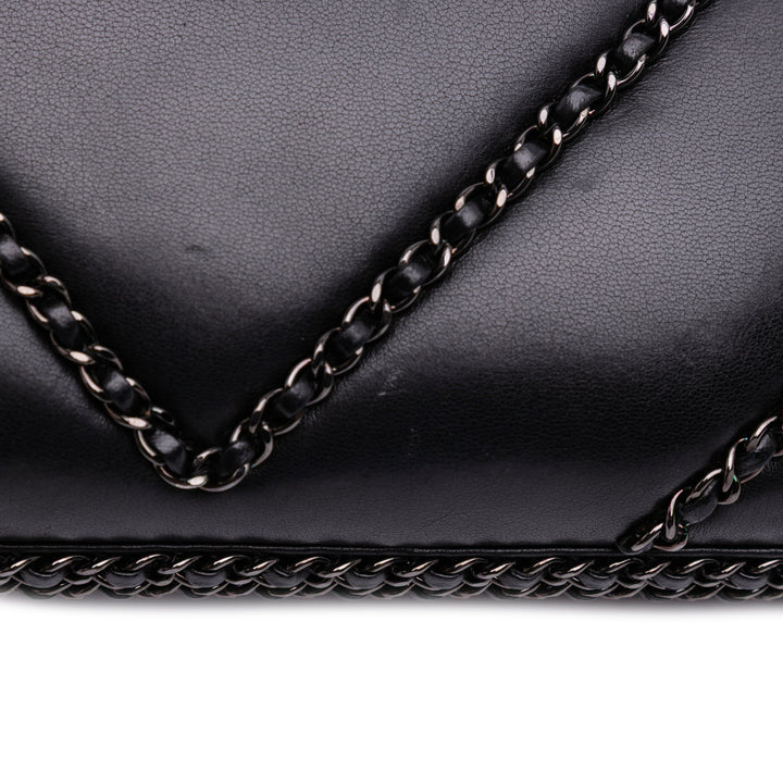 Chevron Lambskin Chain Around Clutch on Chain Black - Gaby Paris