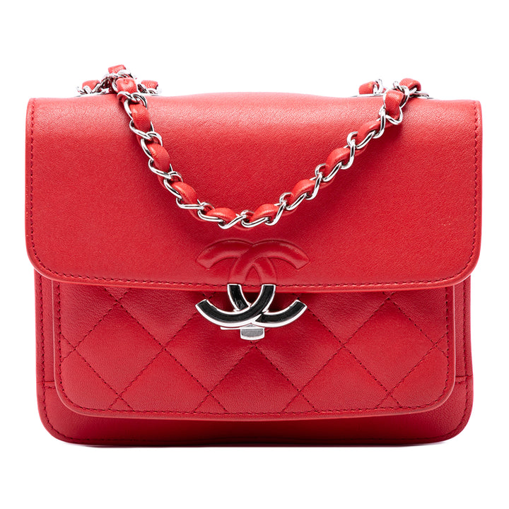 Chanel Sac porté épaule Matelassé CC Boîte à rabat Mini Cuir de veau Rouge – vue principale – GABY PARIS