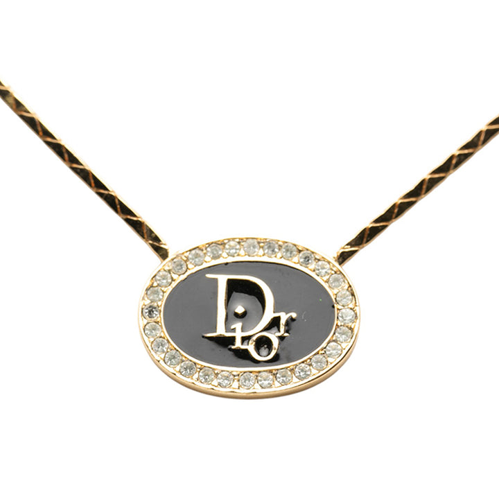 Dior plaqué Rhinestone Logo Pendant Snake Chain Collier – GABY PARIS Authentique