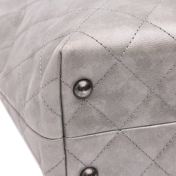 Quilted Iridescent Calfskin Shopping in Chains Tote Gray - Gaby Paris