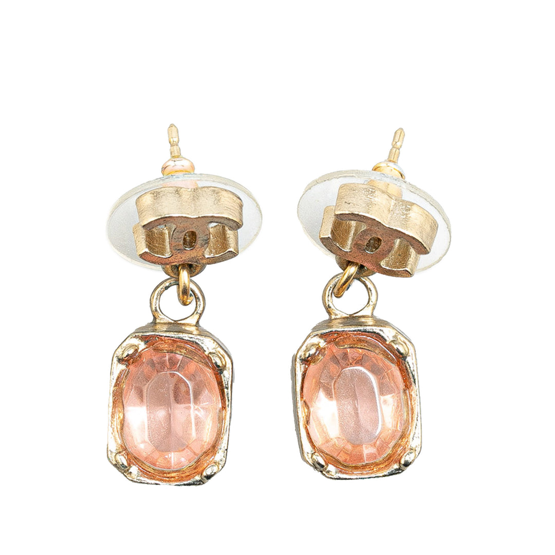 Chanel Gold Plated CC Crystal Drop Push Back Earrings Gold - GABY PARIS