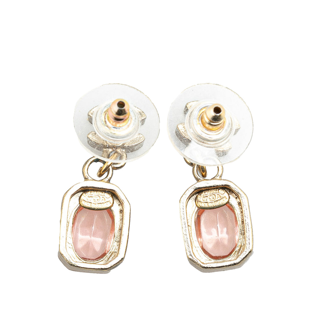 Gold Plated CC Crystal Drop Push Back Earrings Gold - Gaby Paris