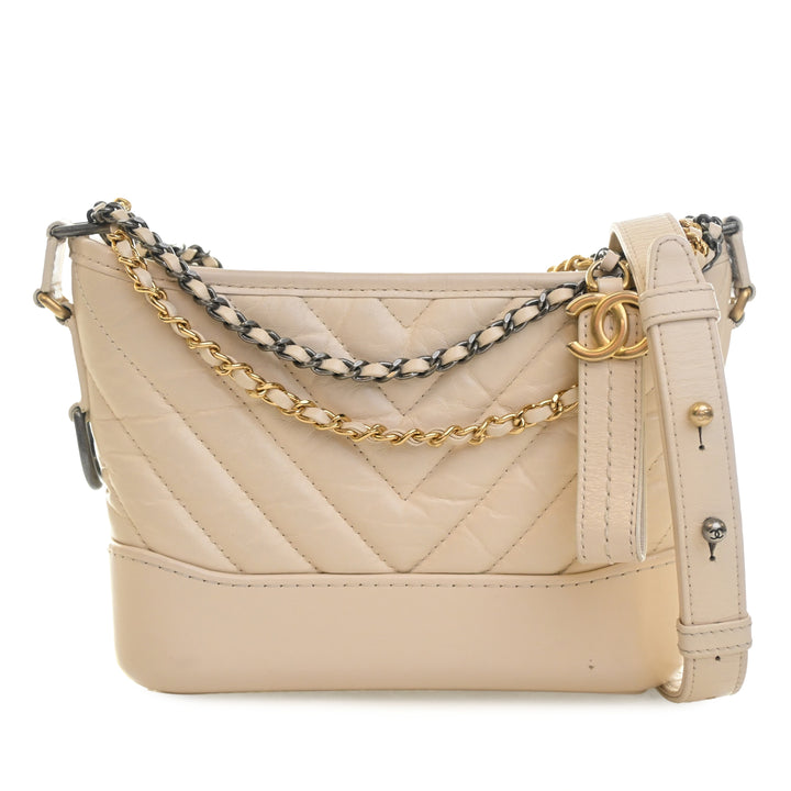 Chevron vieilli Gabrielle Hobo Petit Cuir de veau Blanc