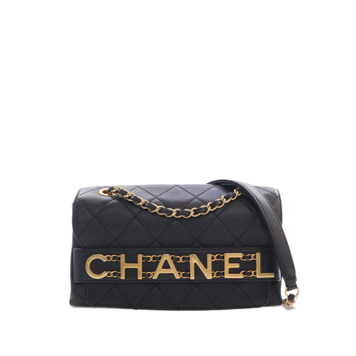 Chanel Sac porté épaule Matelassé Enchained à rabat Petit Cuir de veau Noir – vue principale – GABY PARIS