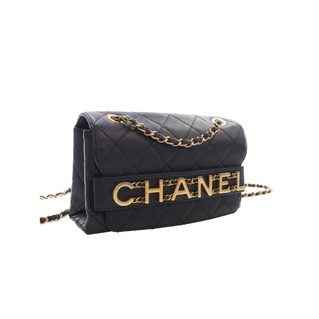 Chanel Sac porté épaule Matelassé Enchained à rabat Petit Cuir de veau Noir – vue 12 – GABY PARIS