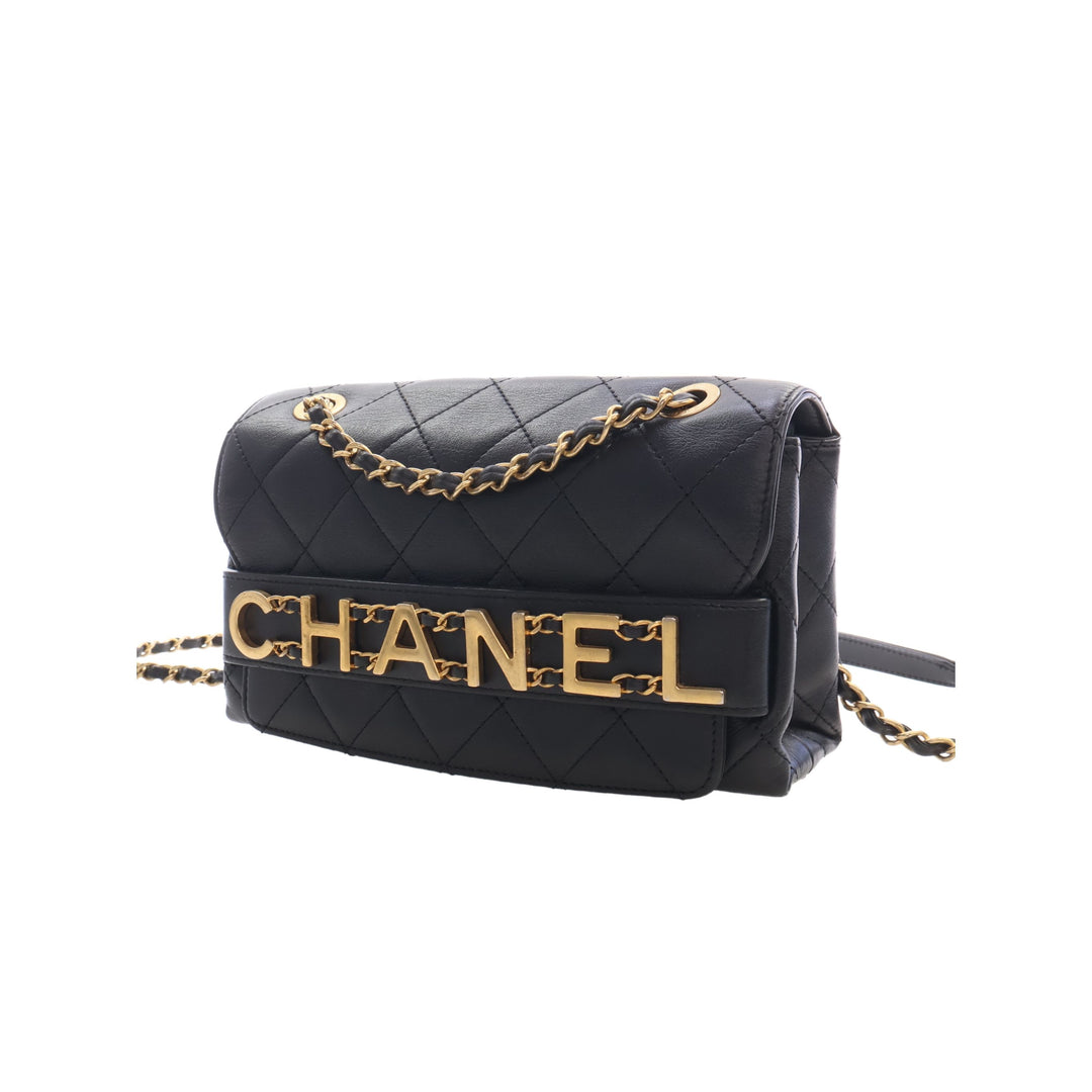 Chanel Sac porté épaule Matelassé Enchained à rabat Petit Cuir de veau Noir – vue 13 – GABY PARIS