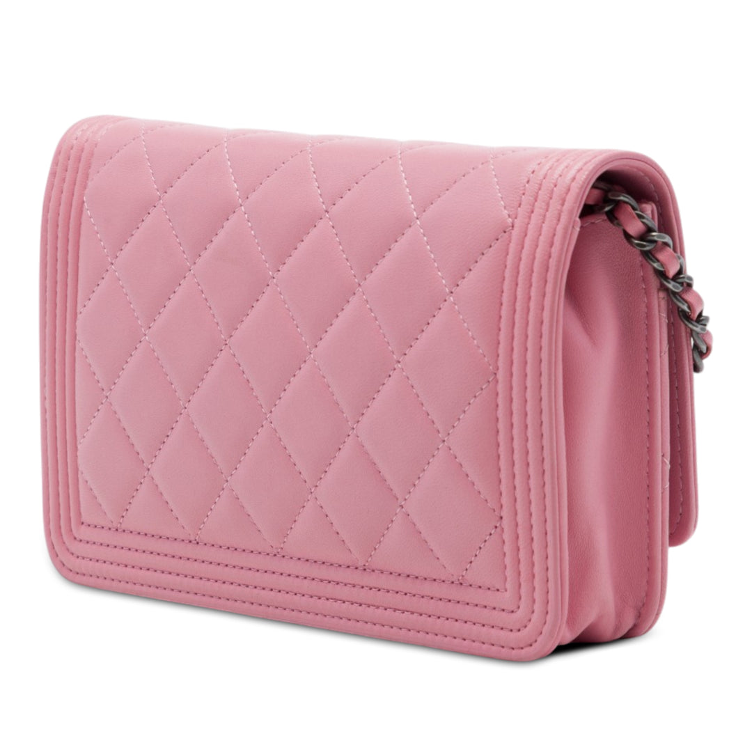 Matelassé Boy Wallet on Chain Cuir d'agneau Rose