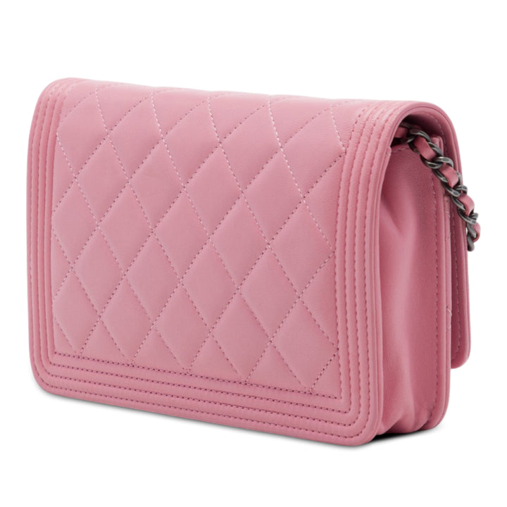 Matelassé Boy Wallet on Chain Cuir d'agneau Rose