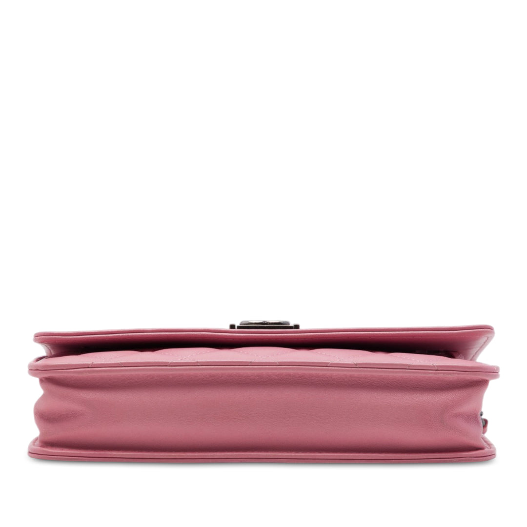 Matelassé Boy Wallet on Chain Cuir d'agneau Rose