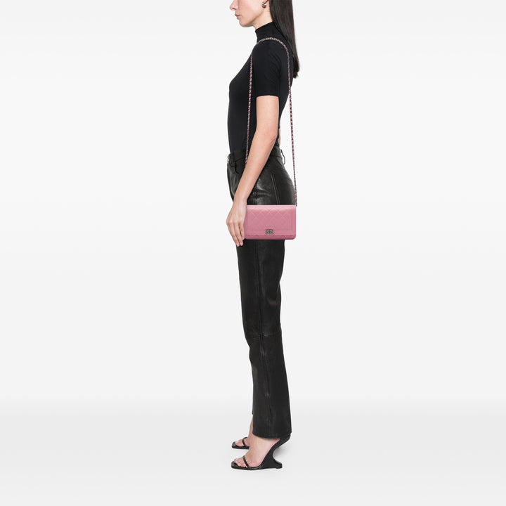 Matelassé Boy Wallet on Chain Cuir d'agneau Rose