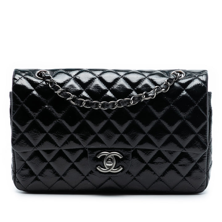 Chanel Medium Classic Distressed Cuir verni Double rabat