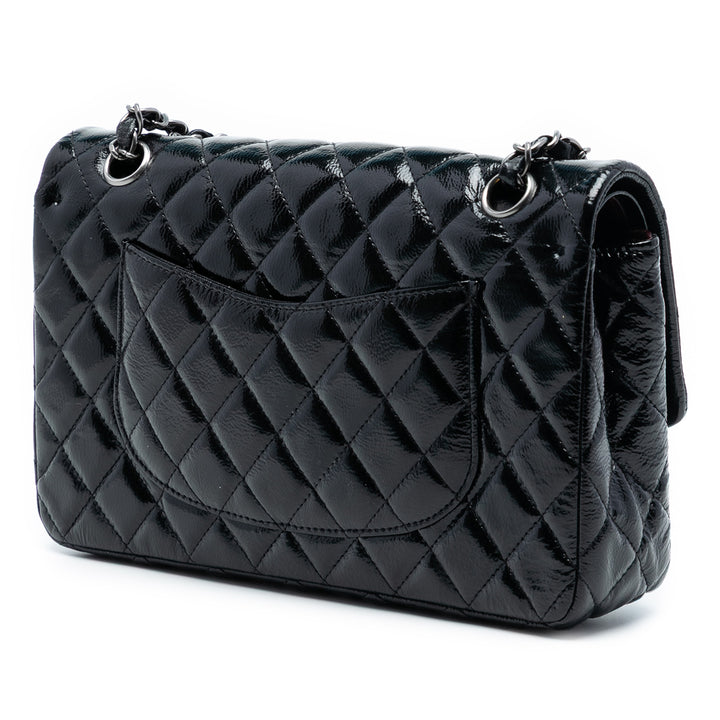 Chanel Medium Classic Distressed Cuir verni Double rabat