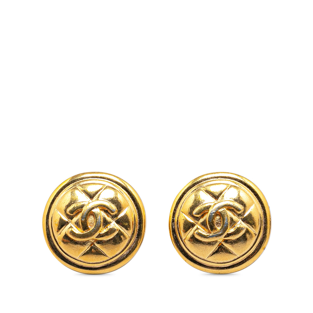 Gold Plated CC Quilted Clip On Earrings Gold - Gaby Paris