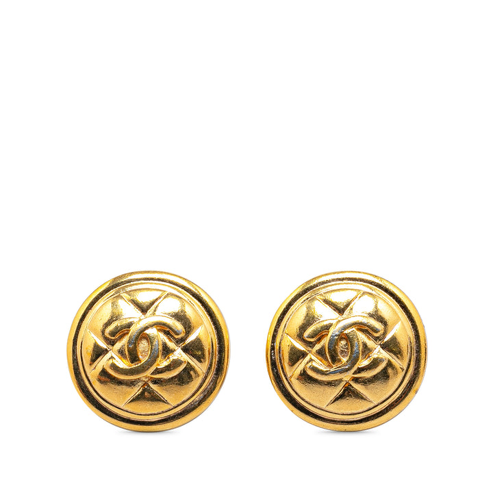 Gold Plated CC Quilted Clip On Earrings Gold - Gaby Paris