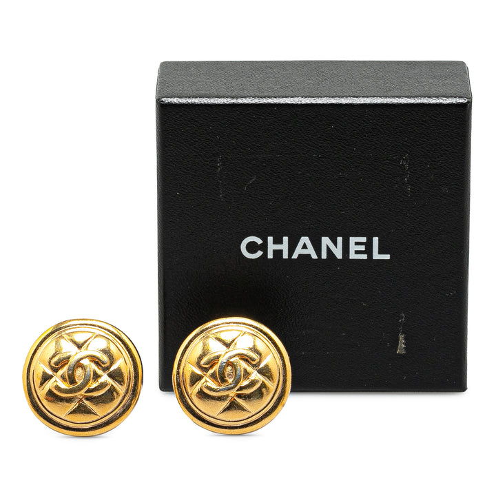 Gold Plated CC Quilted Clip On Earrings Gold - Gaby Paris
