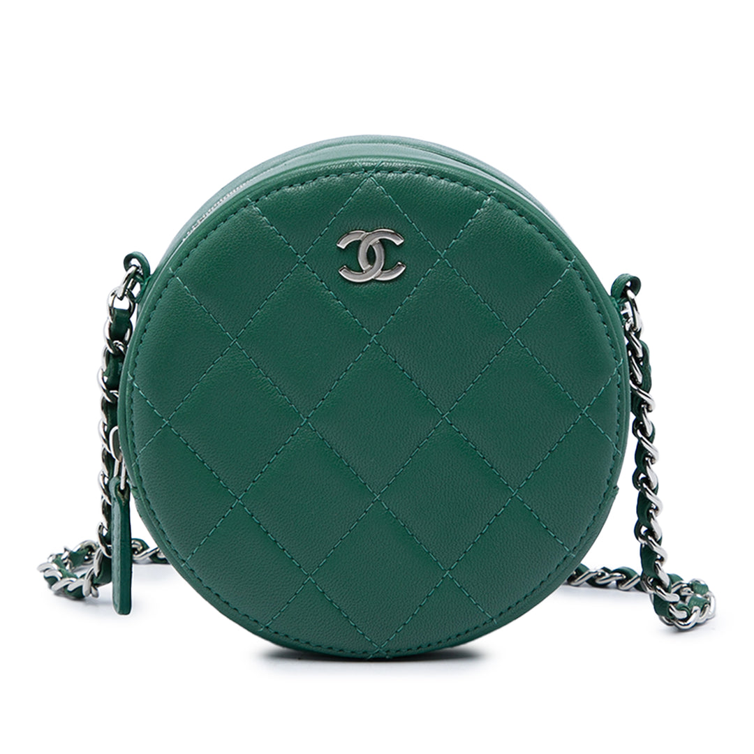 Chanel Matelassé Rond Sac Cuir d'agneau Vert – vue principale – GABY PARIS