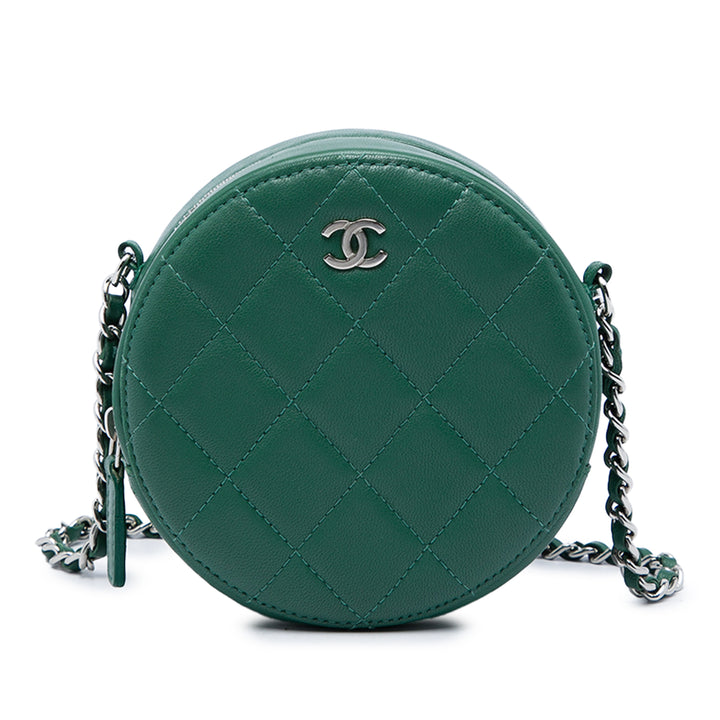 Chanel Matelassé Rond Sac Cuir d'agneau Vert – vue principale – GABY PARIS