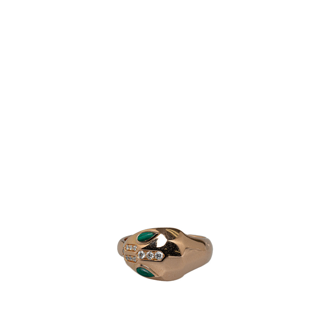 18K Rose Gold Malachite and Diamond Serpenti Ring Pink - Gaby Paris