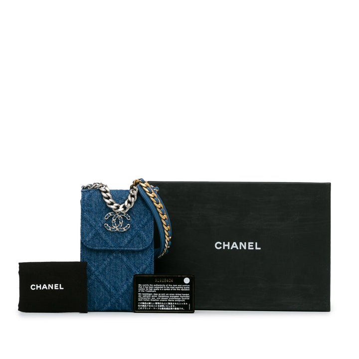 Chanel Denim 19 Phone Holder with Chain Blue - GABY PARIS