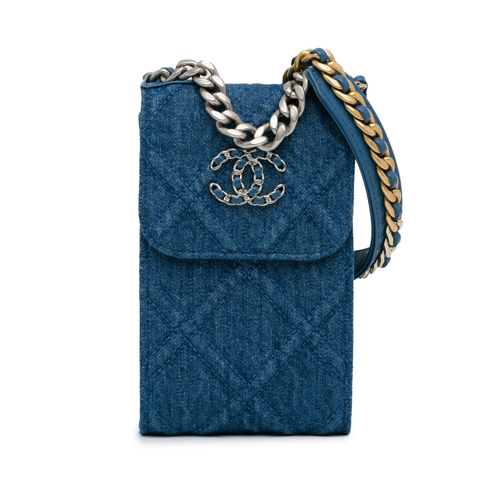 Chanel Denim 19 Phone Holder with Chain Blue - GABY PARIS