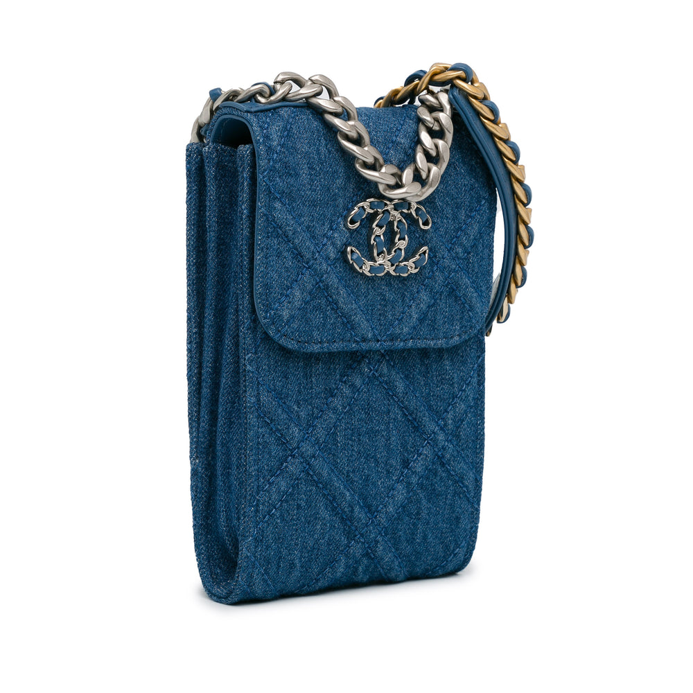 Chanel Denim 19 Phone Holder with Chain Blue - GABY PARIS