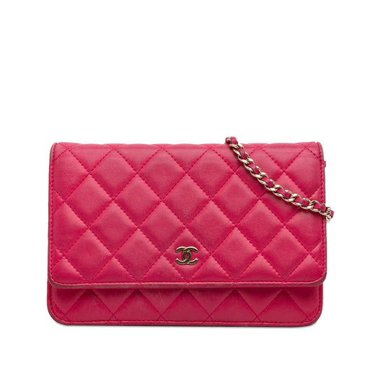 Classic Lambskin Wallet on Chain Pink - Gaby Paris