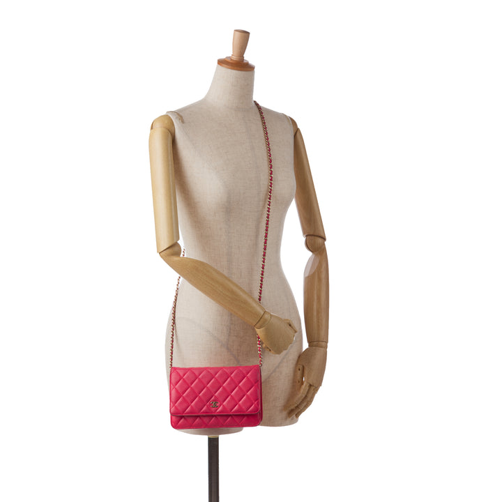 Classic Lambskin Wallet on Chain Pink - Gaby Paris