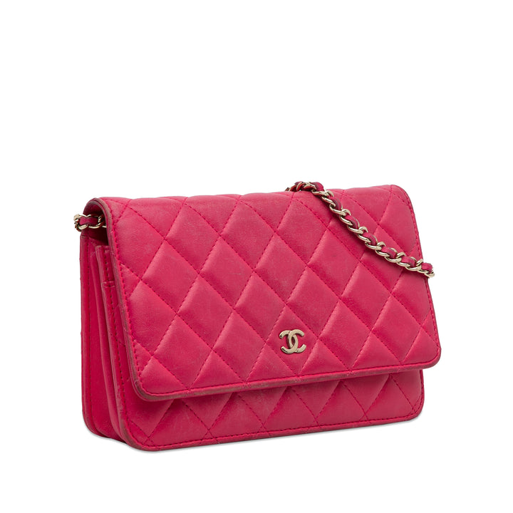 Classic Lambskin Wallet on Chain Pink - Gaby Paris
