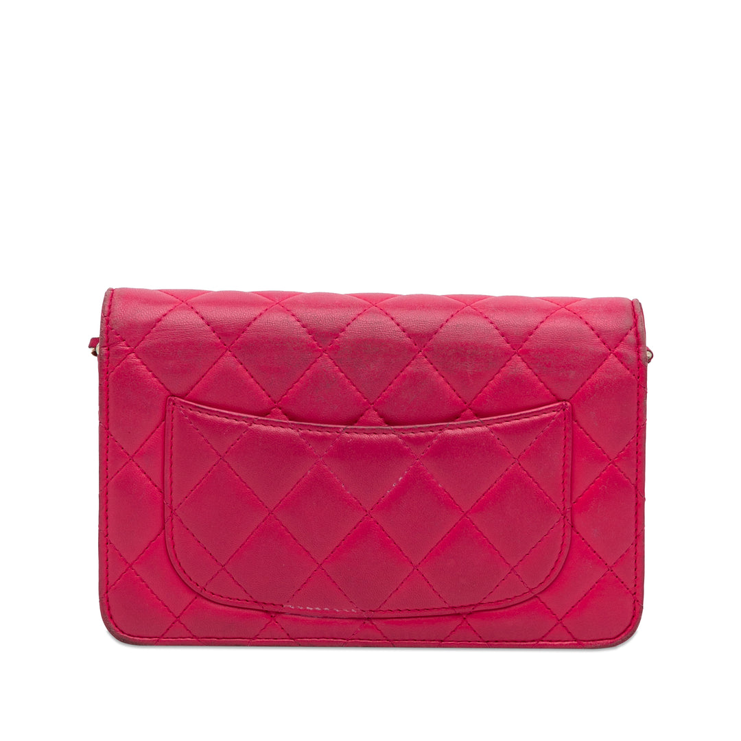 Classic Lambskin Wallet on Chain Pink - Gaby Paris