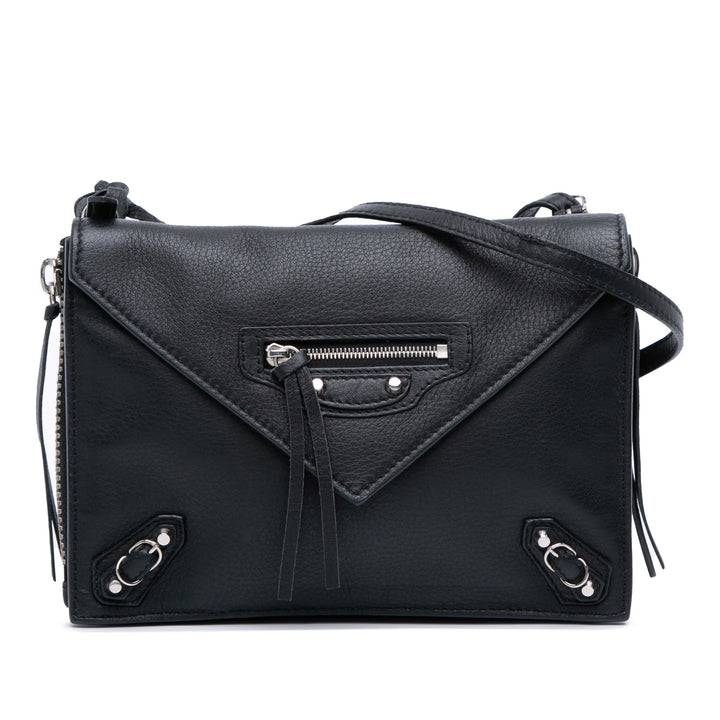 Balenciaga XS Cuir Papier Triple Zip Around Sac porté croisé Noir