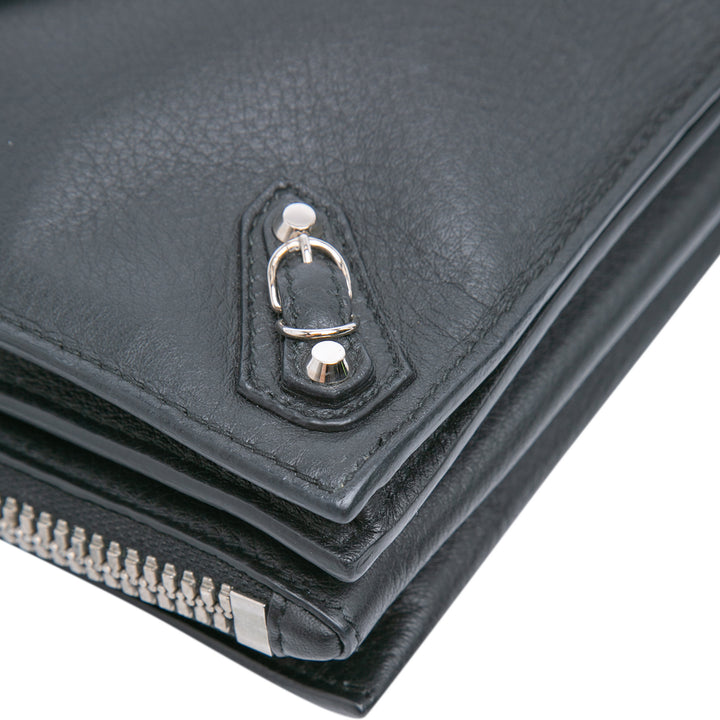 Balenciaga XS Cuir Papier Triple Zip Around Sac porté croisé Noir