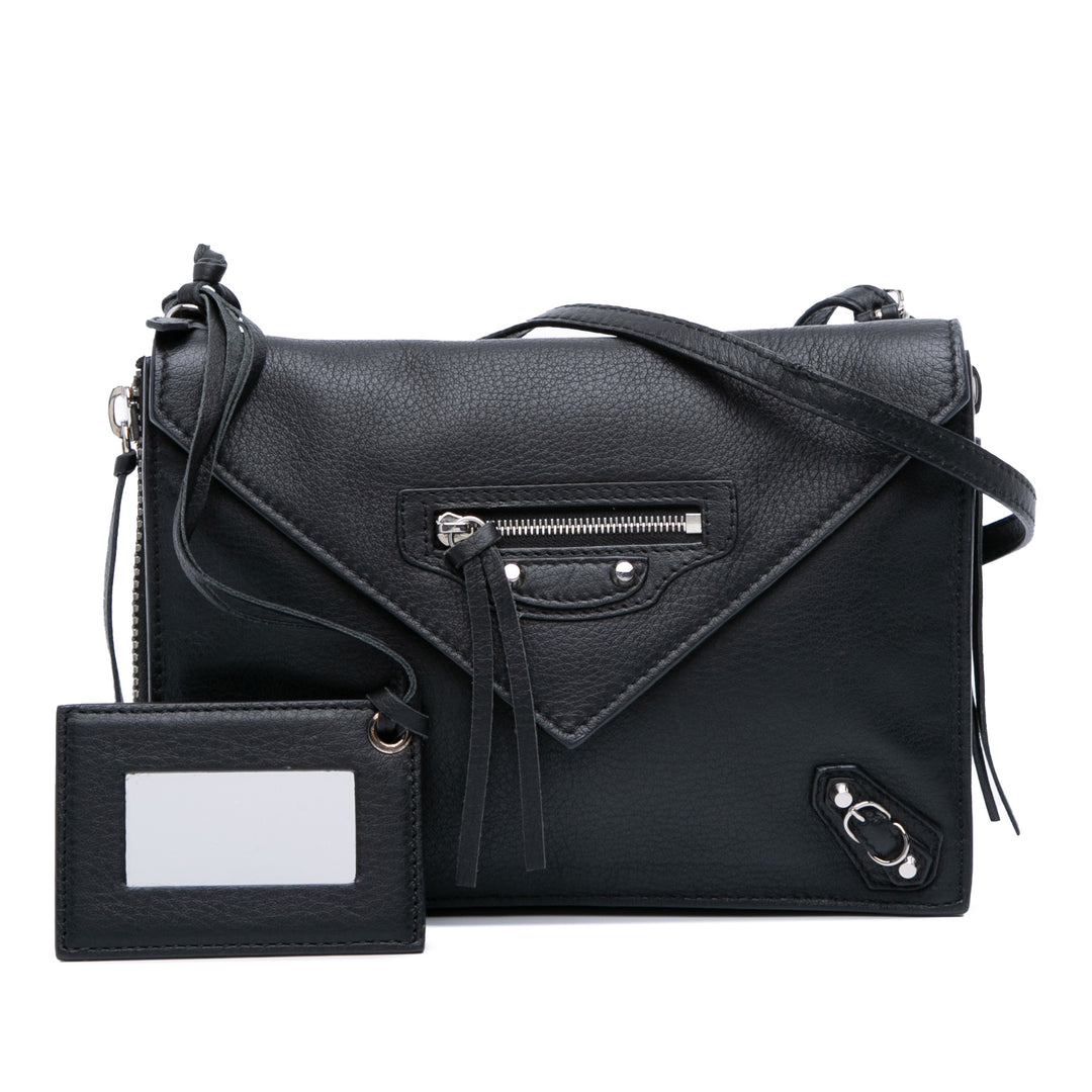 Balenciaga XS Cuir Papier Triple Zip Around Sac porté croisé Noir