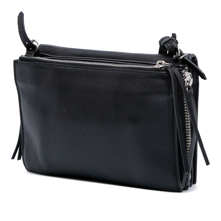 Balenciaga XS Cuir Papier Triple Zip Around Sac porté croisé Noir