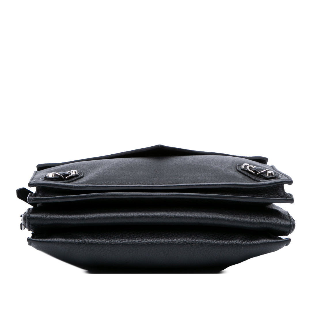 Balenciaga XS Cuir Papier Triple Zip Around Sac porté croisé Noir