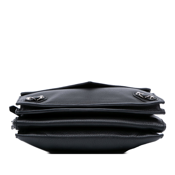 Balenciaga XS Cuir Papier Triple Zip Around Sac porté croisé Noir
