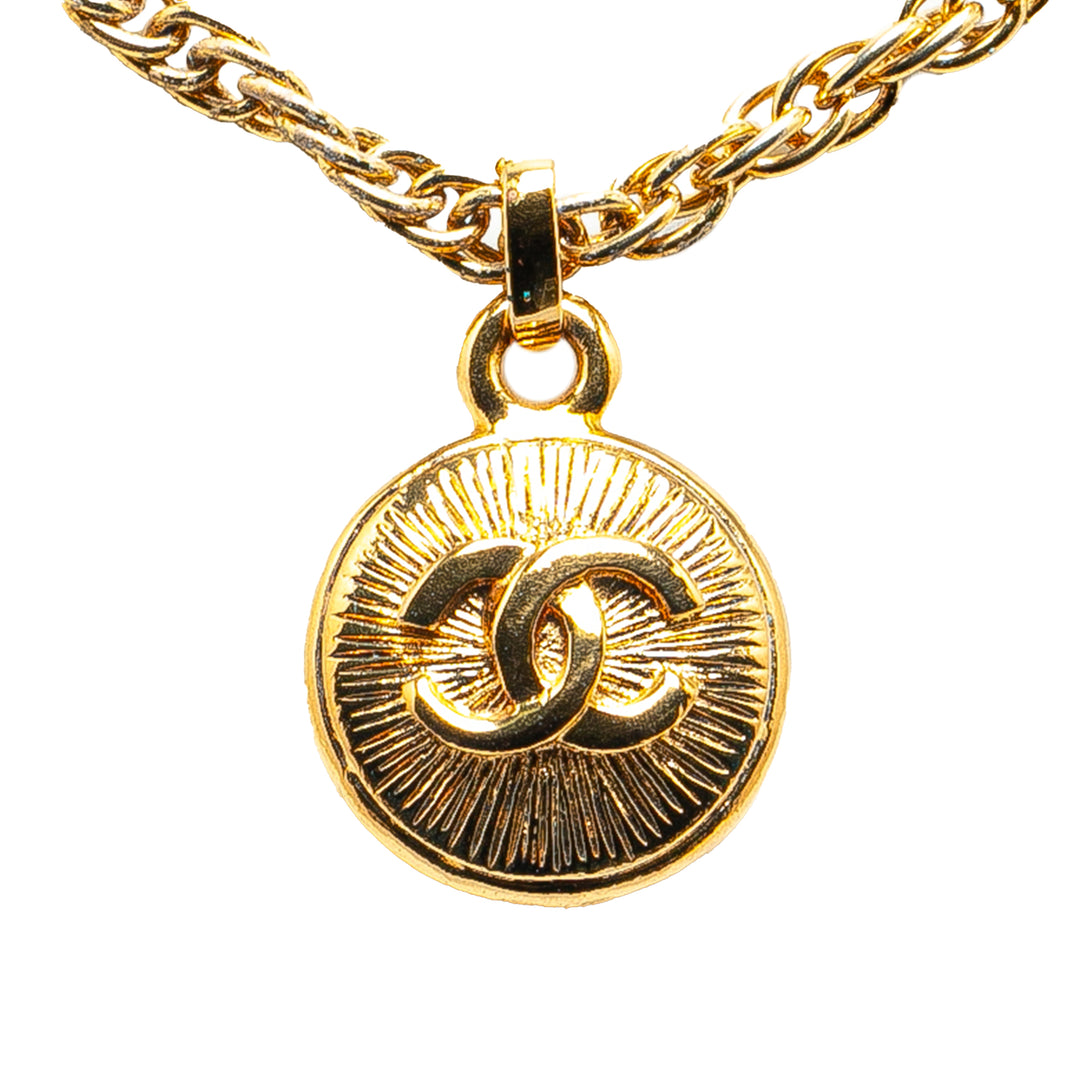 Chanel Gold Plated CC Round Pendant Necklace Gold - GABY PARIS