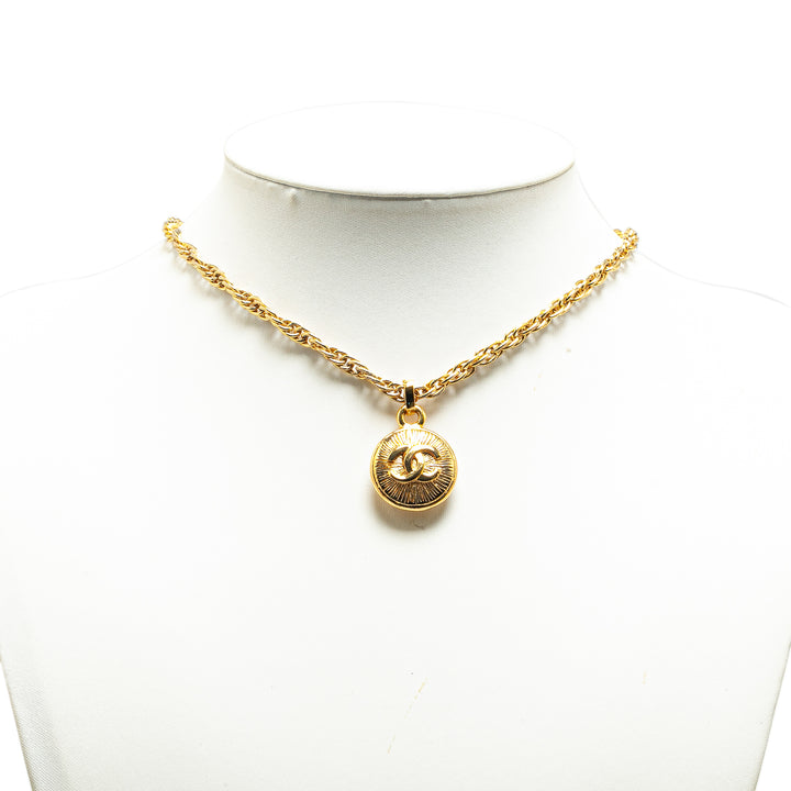 Chanel Gold Plated CC Round Pendant Necklace Gold - GABY PARIS