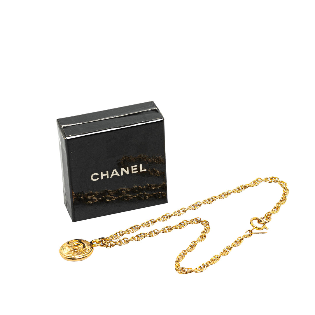 Chanel Gold Plated CC Round Pendant Necklace Gold - GABY PARIS