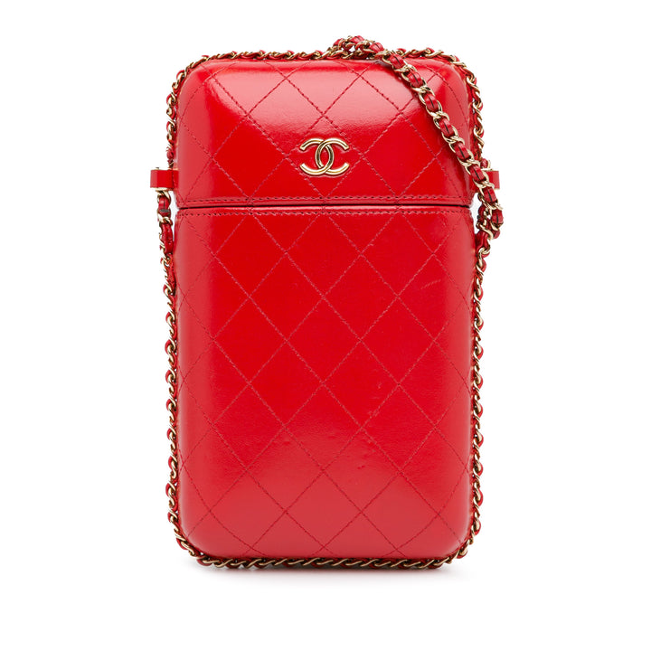 CC Quilted Calfskin Chain Around Phone Holder Red - Gaby Paris